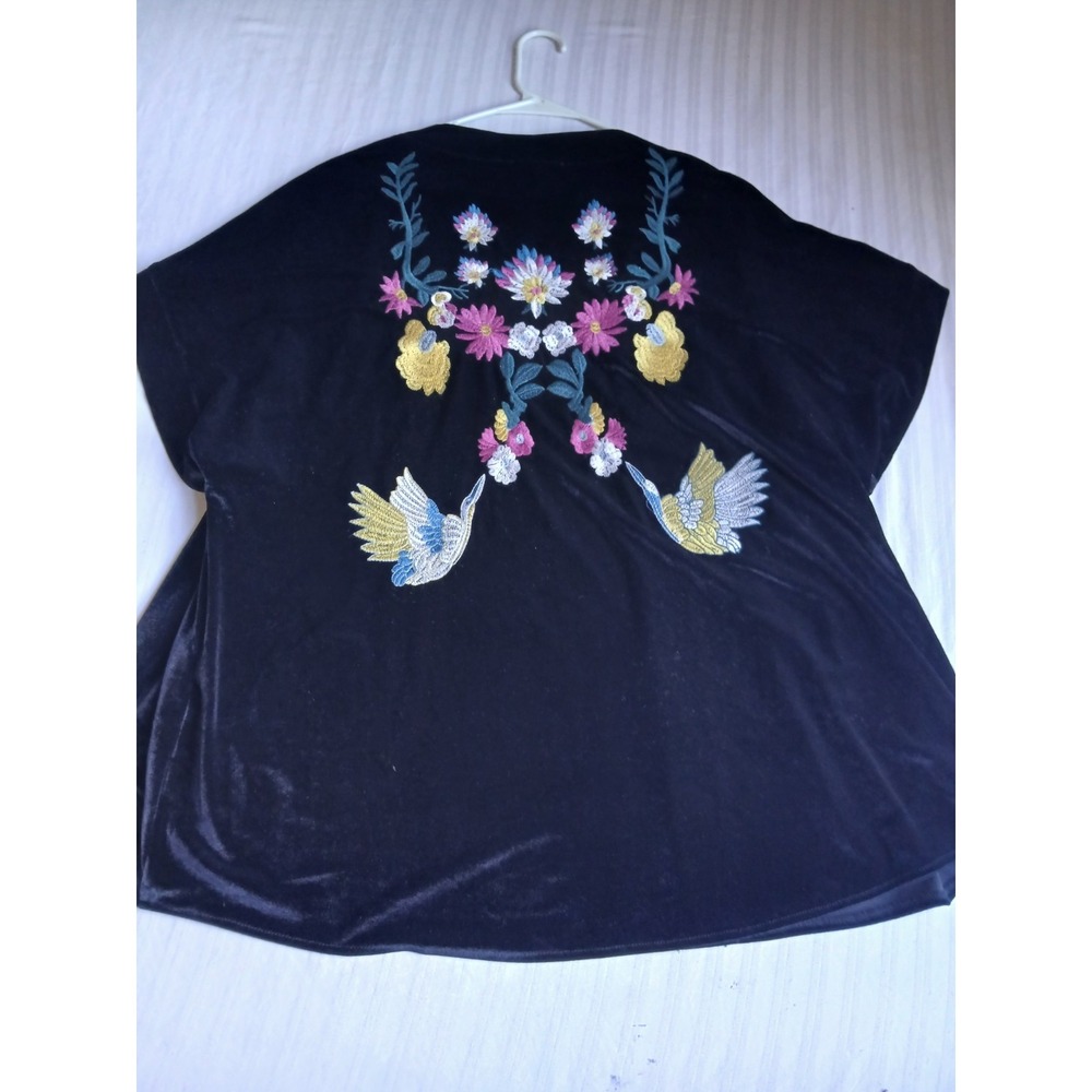 Entro Kimono Large Cardigan Topper Embroidered Birds Velvet Bohemian Cottage